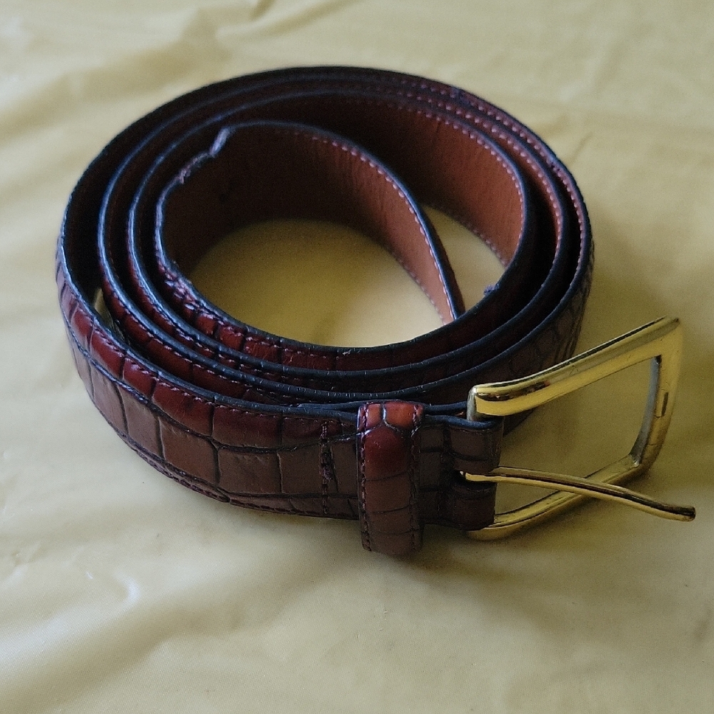 Men's 43" Brown Leather Belt with Gold Buckle